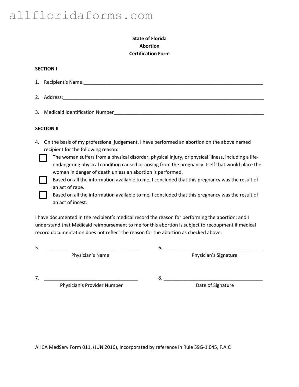 Abortion Paperwork Florida Form in PDF