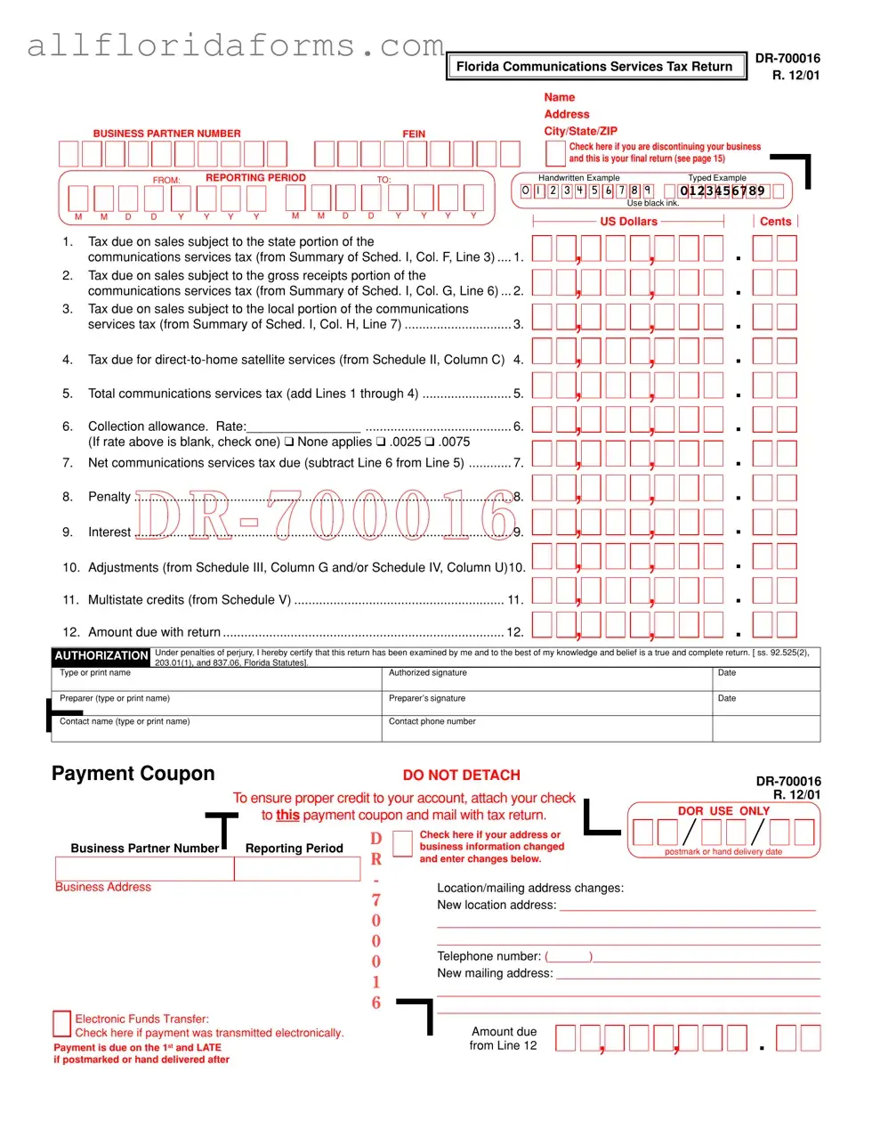 Business Partner Number Florida Form in PDF