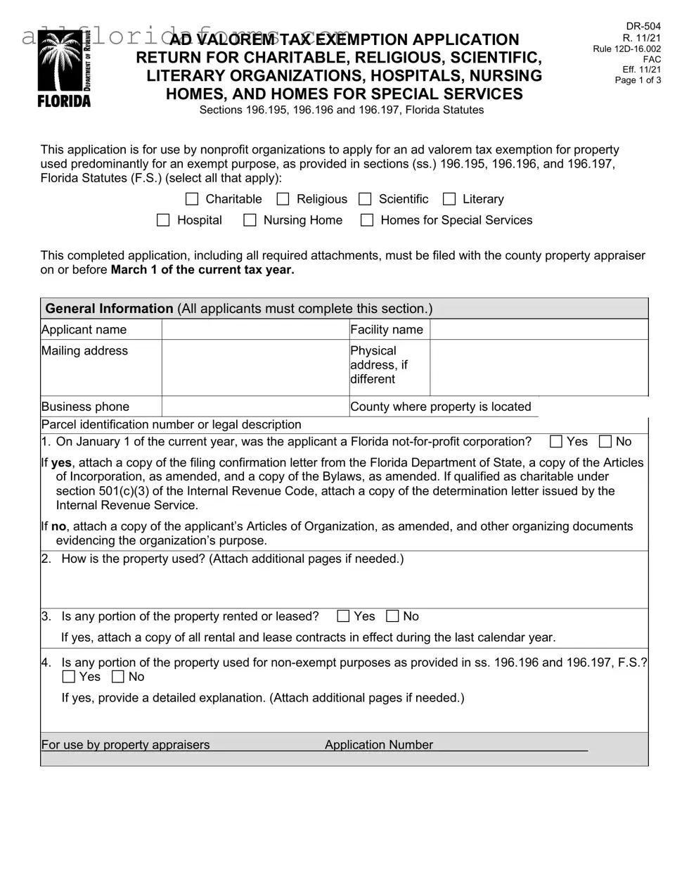 Dr 504 Florida Form in PDF