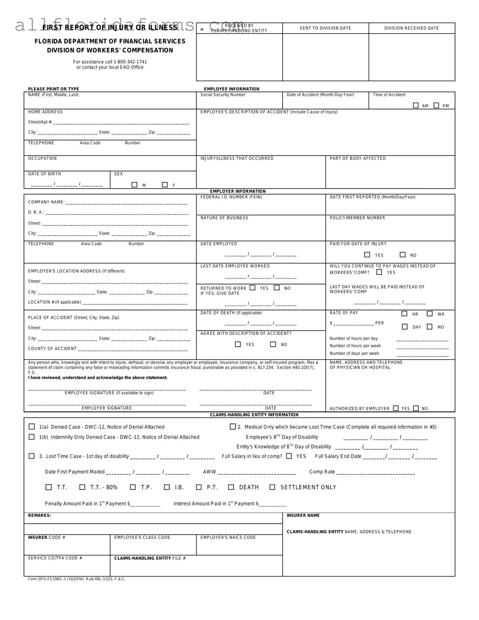 First Report Of Injury Florida Form in PDF