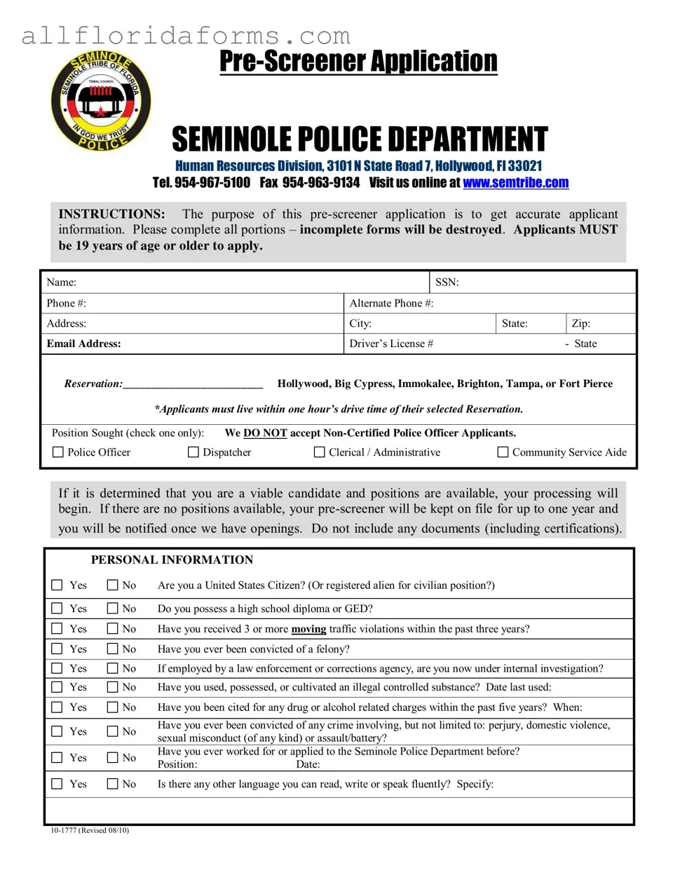 Florida 10 1777 Form in PDF