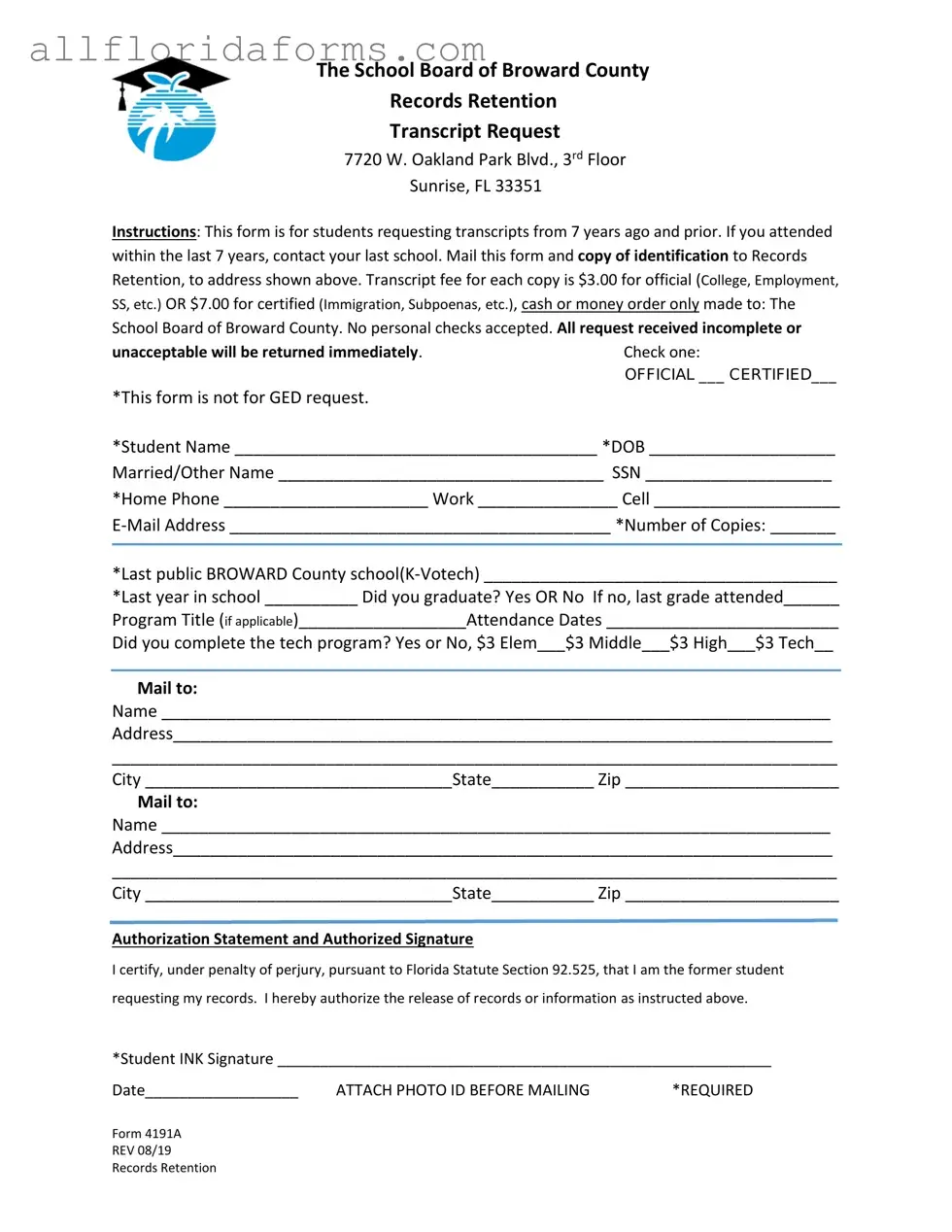 Florida 4191A Form in PDF