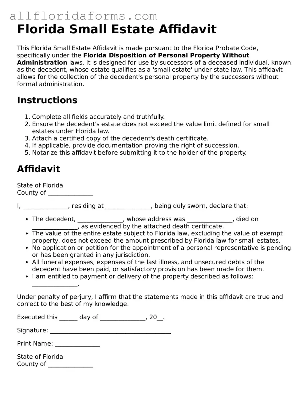 Attorney-Approved  Small Estate Affidavit Template for Florida