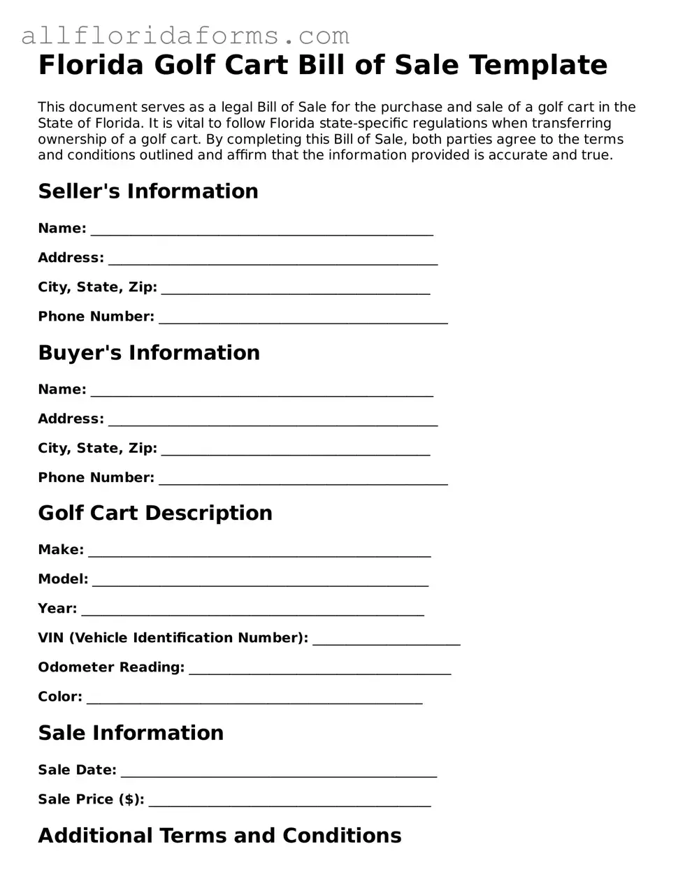 Attorney-Approved  Golf Cart Bill of Sale Template for Florida