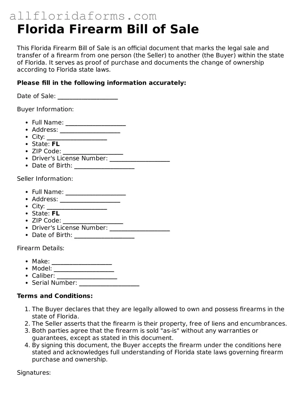 Attorney-Approved  Firearm Bill of Sale Template for Florida
