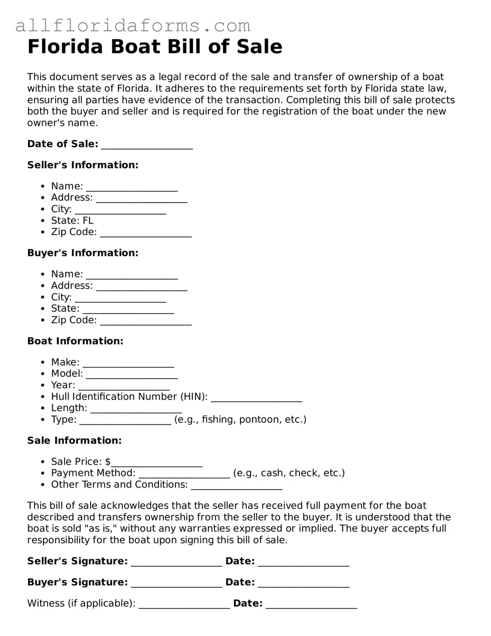 Attorney-Approved  Boat Bill of Sale Template for Florida