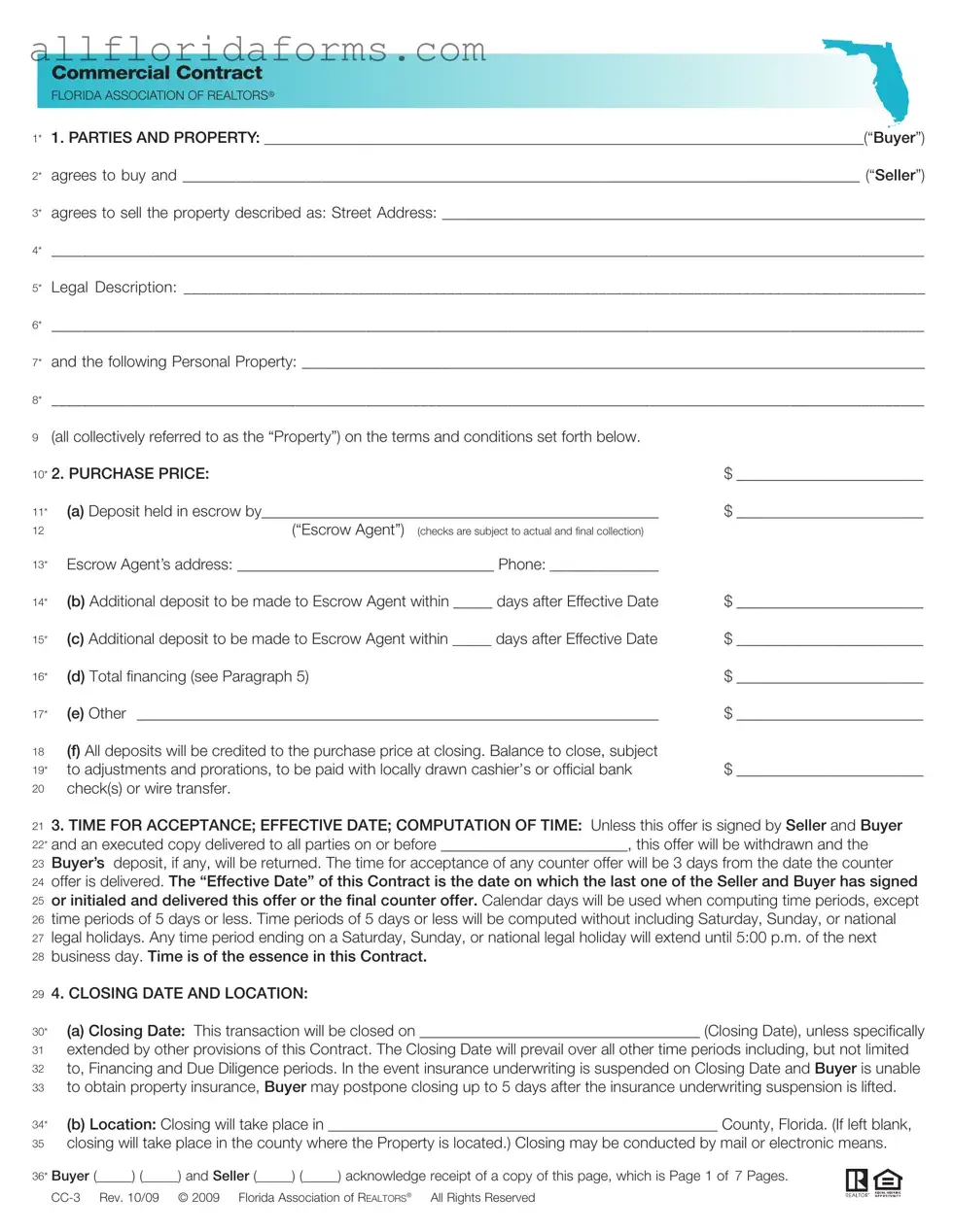 Florida Commercial Contract Form in PDF