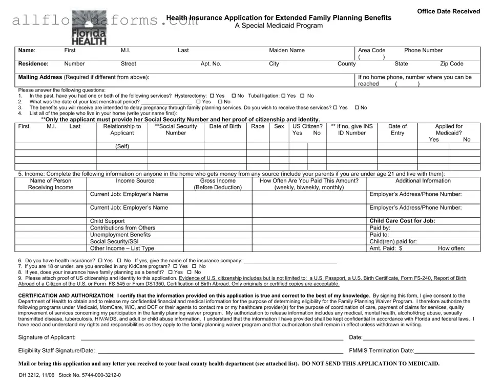 Florida Dh 3212 Form in PDF