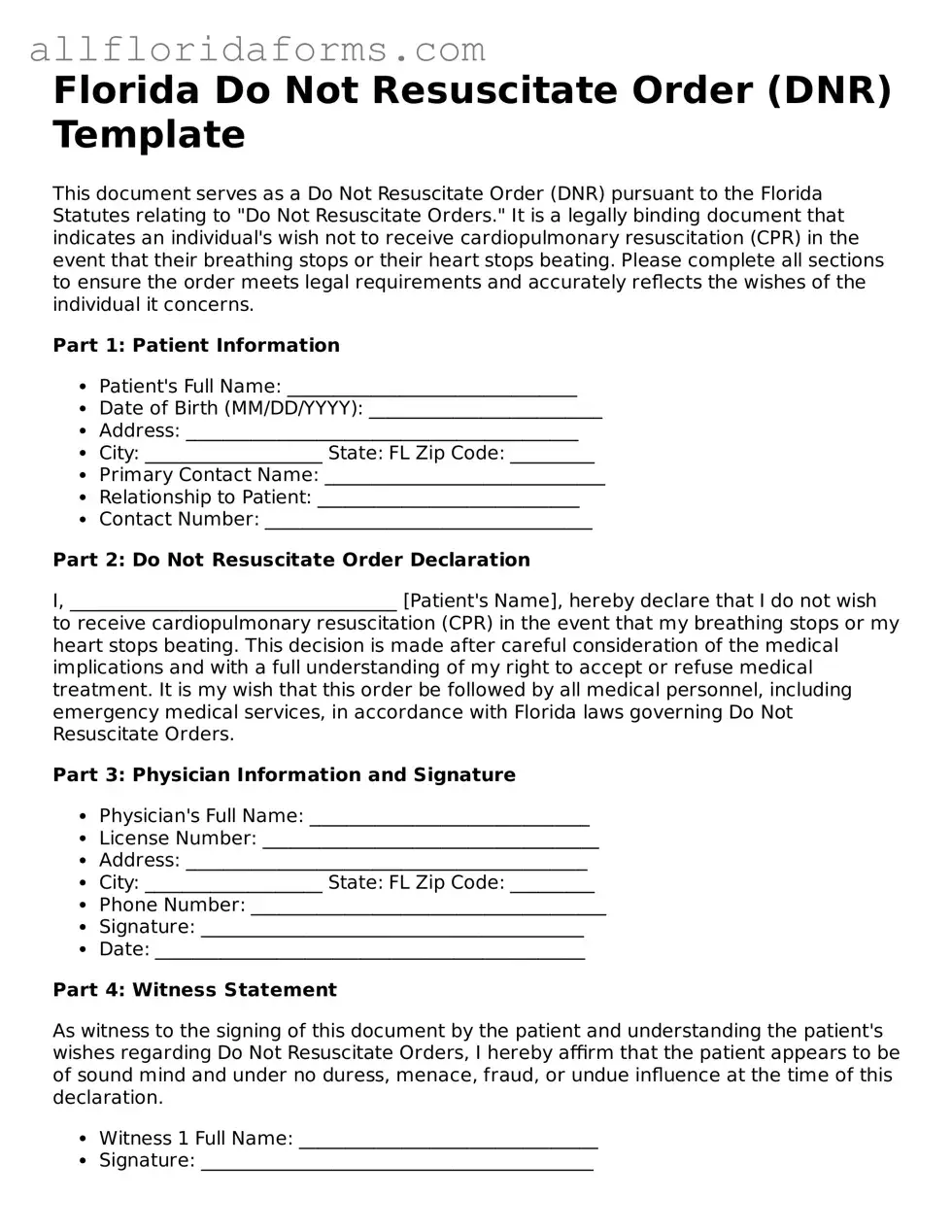 Attorney-Approved  Do Not Resuscitate Order Template for Florida