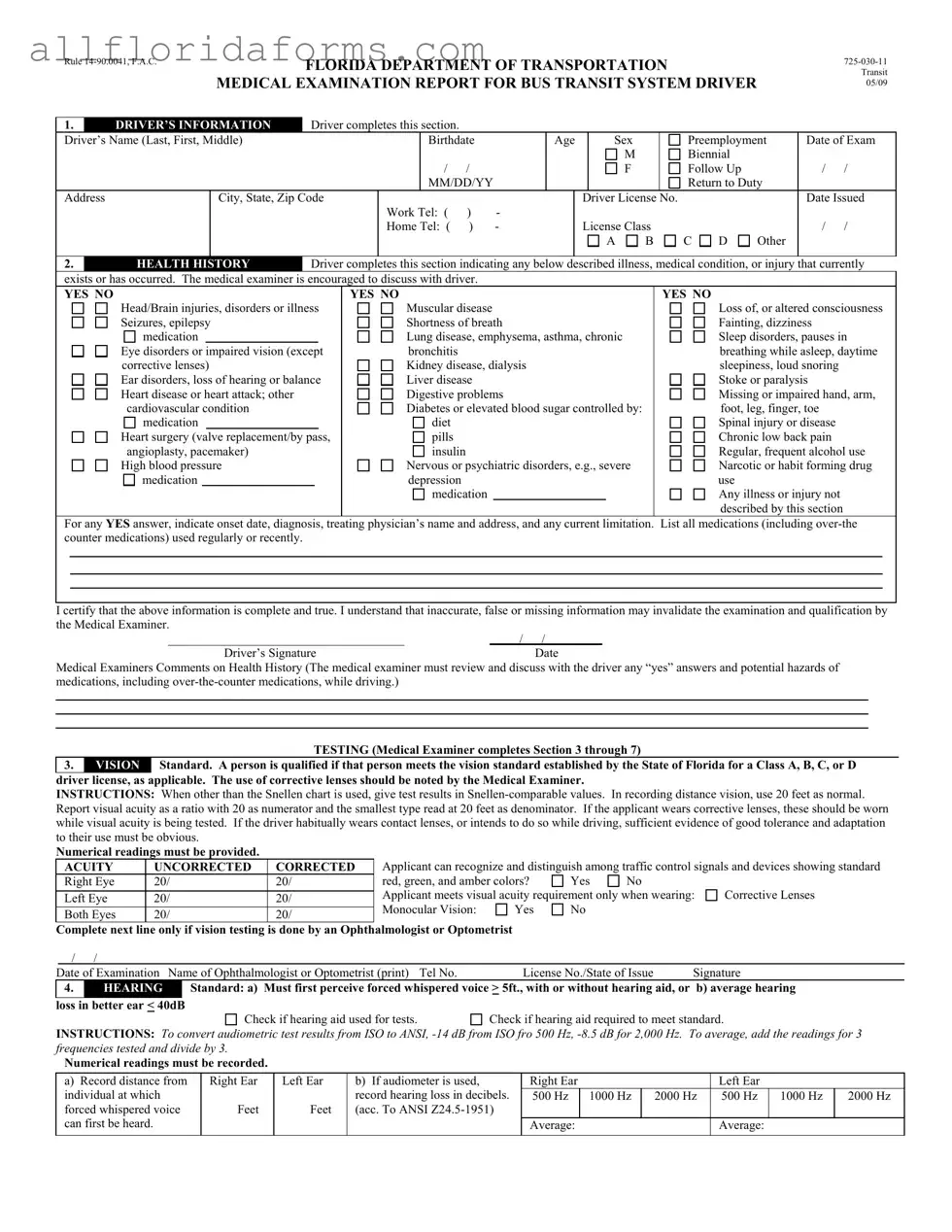 Florida Dot Medical Form in PDF