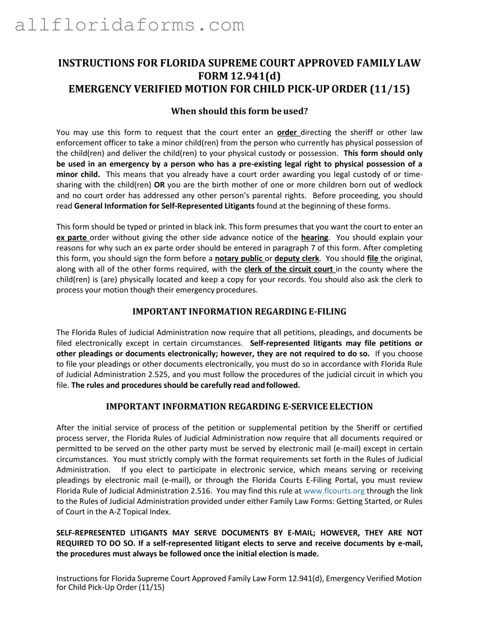 Florida Emergency Form in PDF