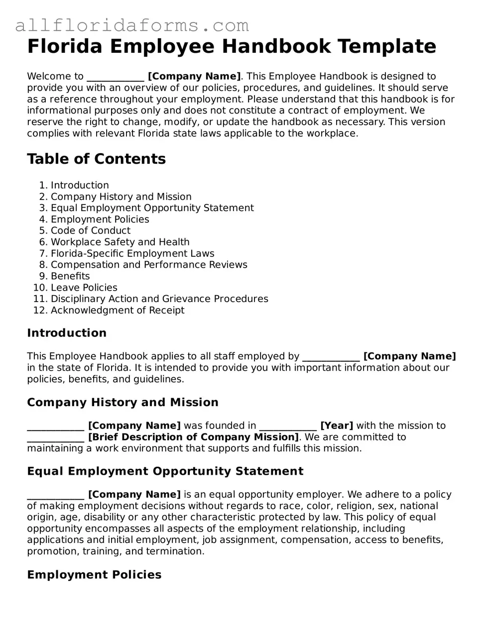 Attorney-Approved  Employee Handbook Template for Florida