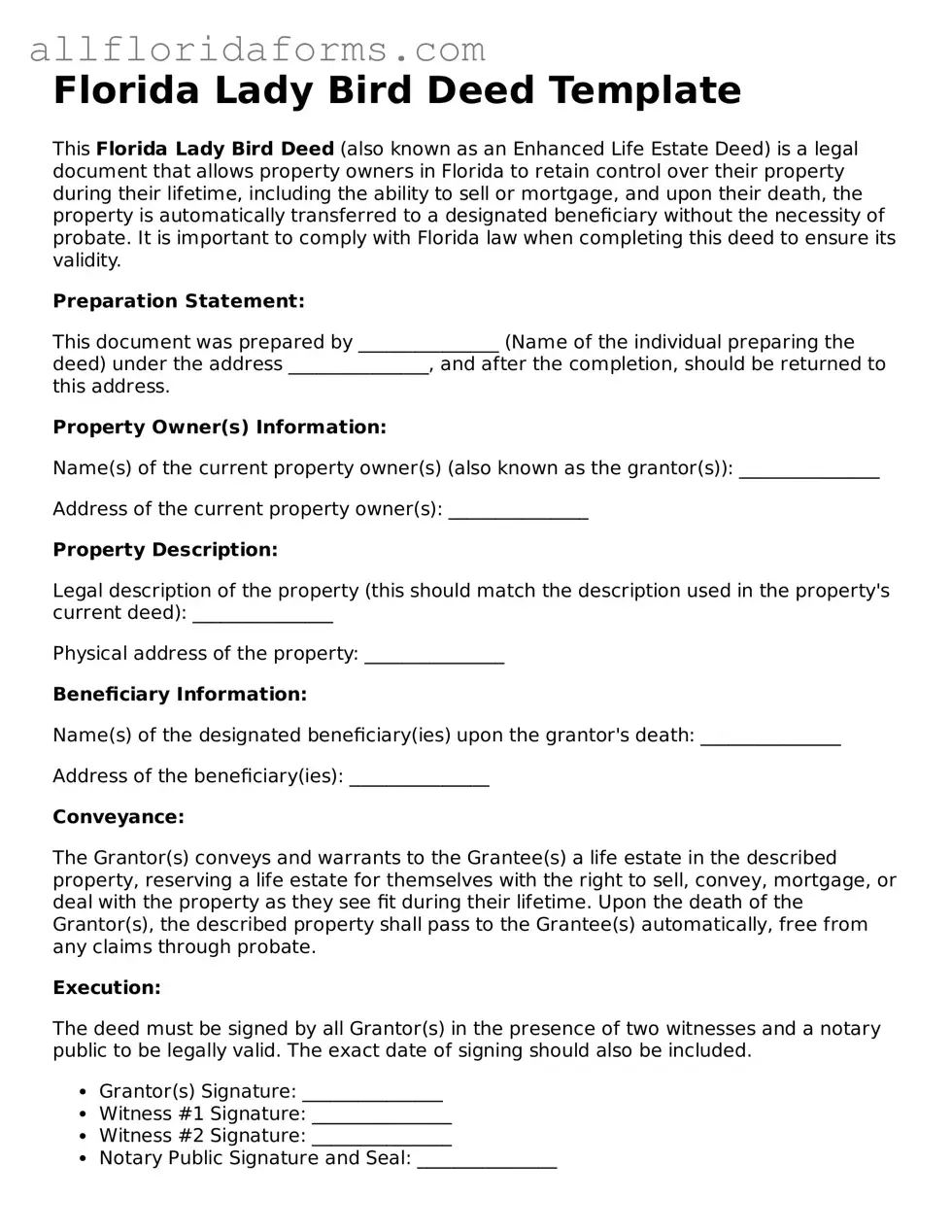 Attorney-Approved  Lady Bird Deed Template for Florida