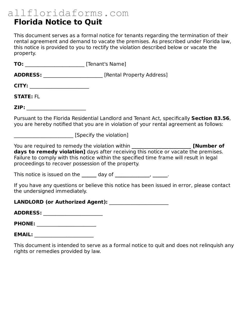 Attorney-Approved  Notice to Quit Template for Florida