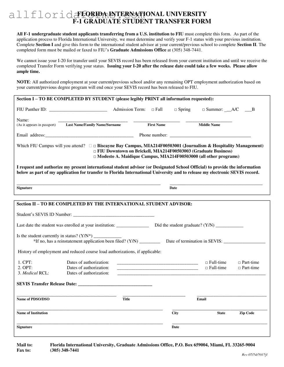 Florida F 1 Form in PDF