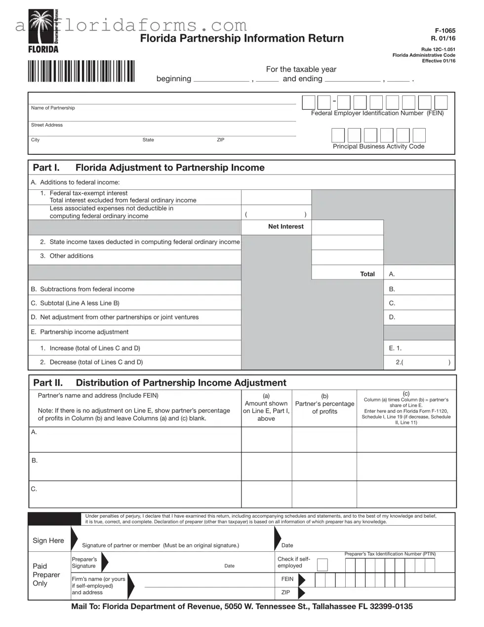 Florida F 1065 Form in PDF