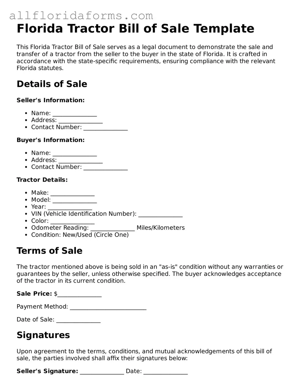 Attorney-Approved  Tractor Bill of Sale Template for Florida