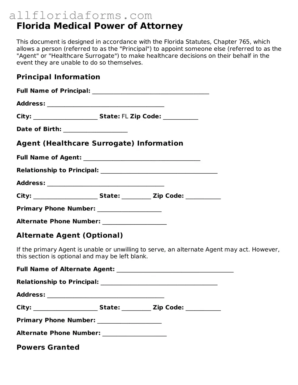 Attorney-Approved  Medical Power of Attorney Template for Florida