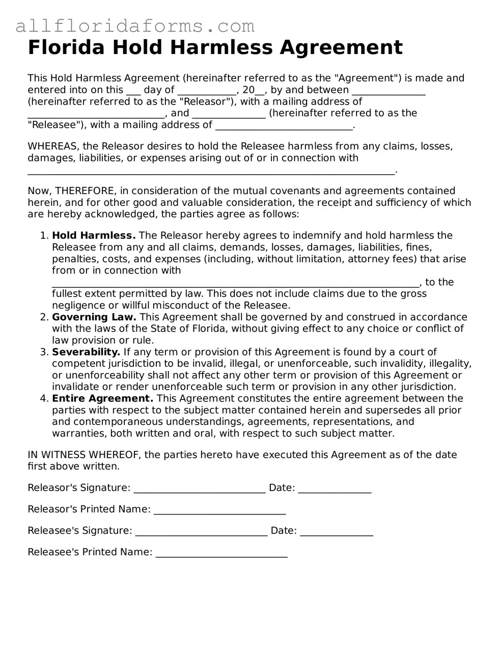 Attorney-Approved  Hold Harmless Agreement Template for Florida