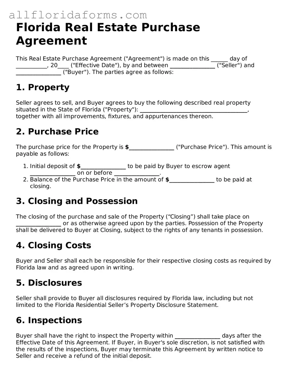Attorney-Approved  Real Estate Purchase Agreement Template for Florida