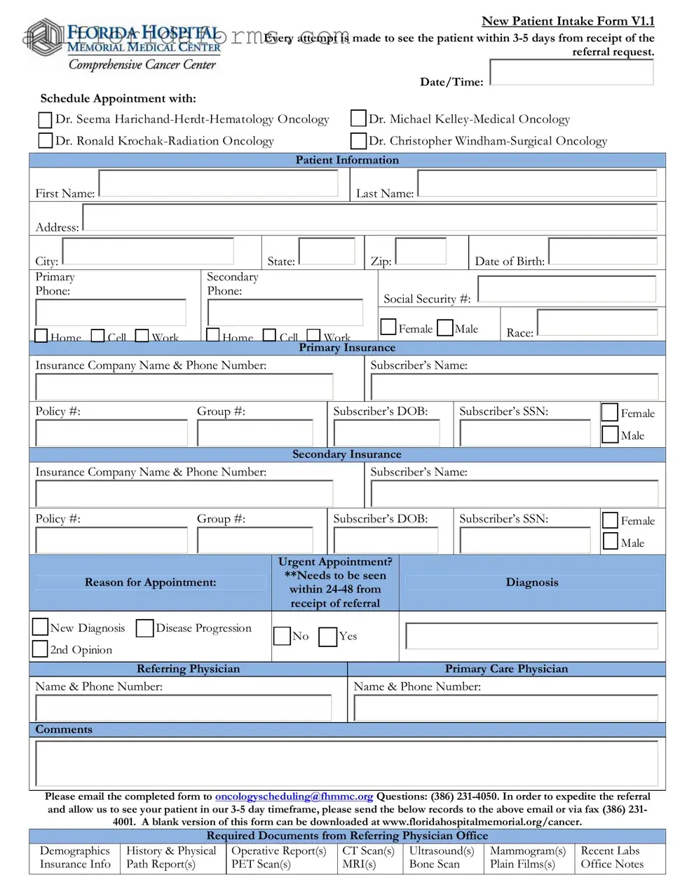 Florida Hospital Form in PDF