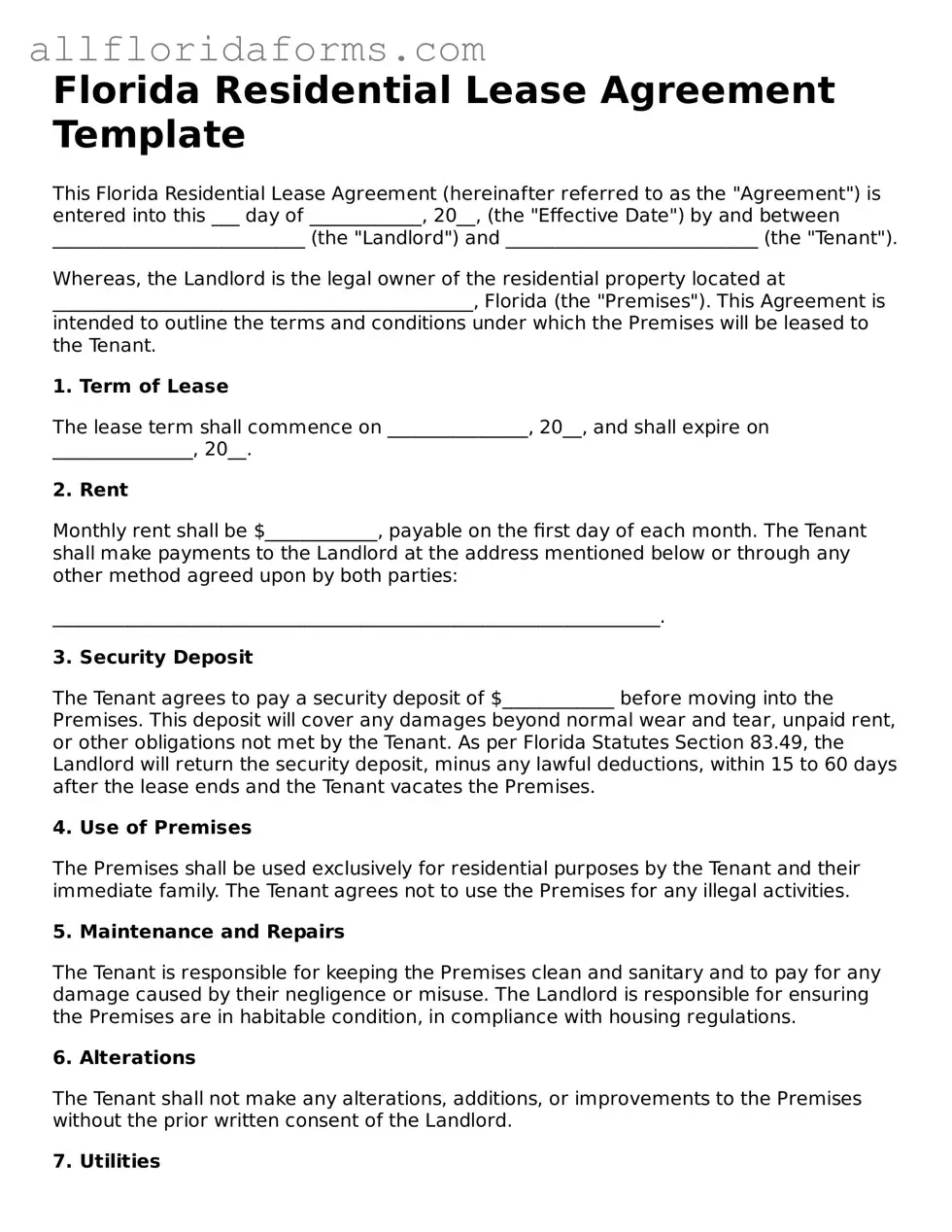 Attorney-Approved  Residential Lease Agreement Template for Florida