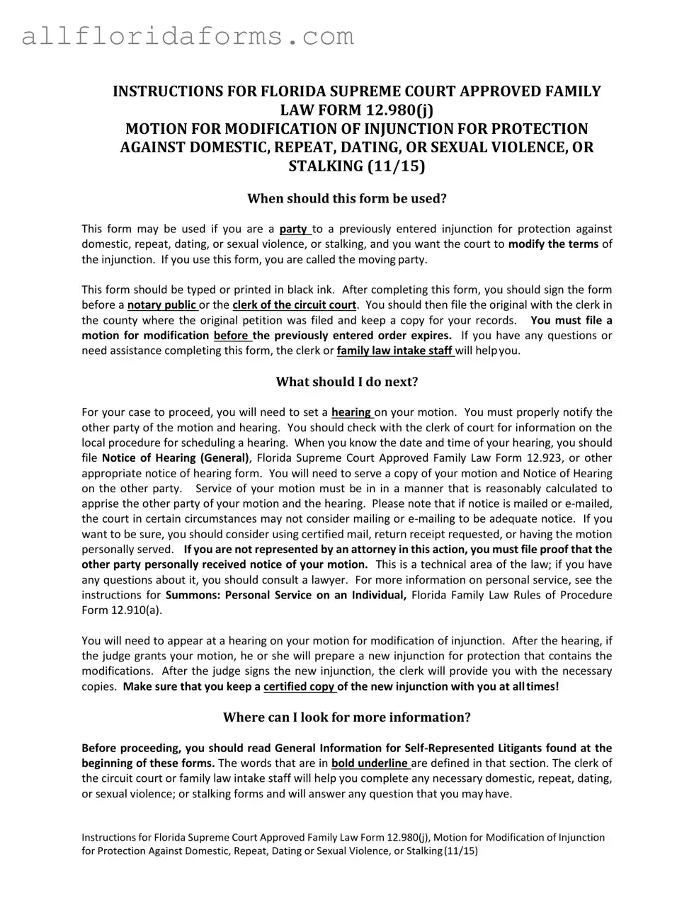 Florida Injunction Form in PDF