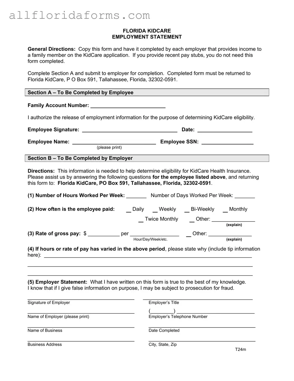 Florida Kidcare Form in PDF
