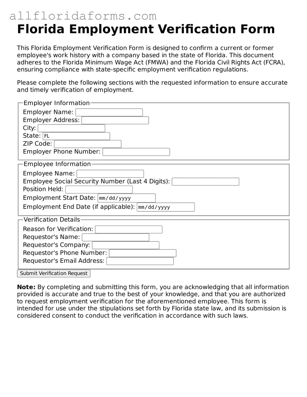 Attorney-Approved  Employment Verification Template for Florida