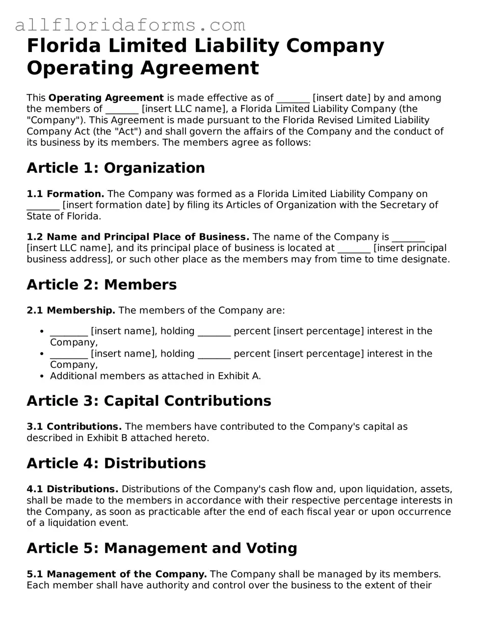 Attorney-Approved  Operating Agreement Template for Florida