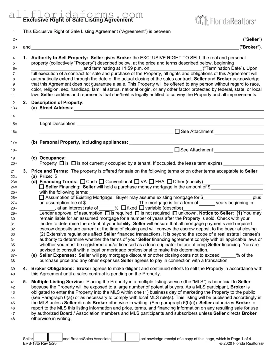 Florida Listing Agreement Form in PDF