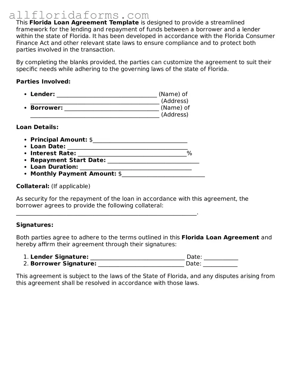 Attorney-Approved  Loan Agreement Template for Florida