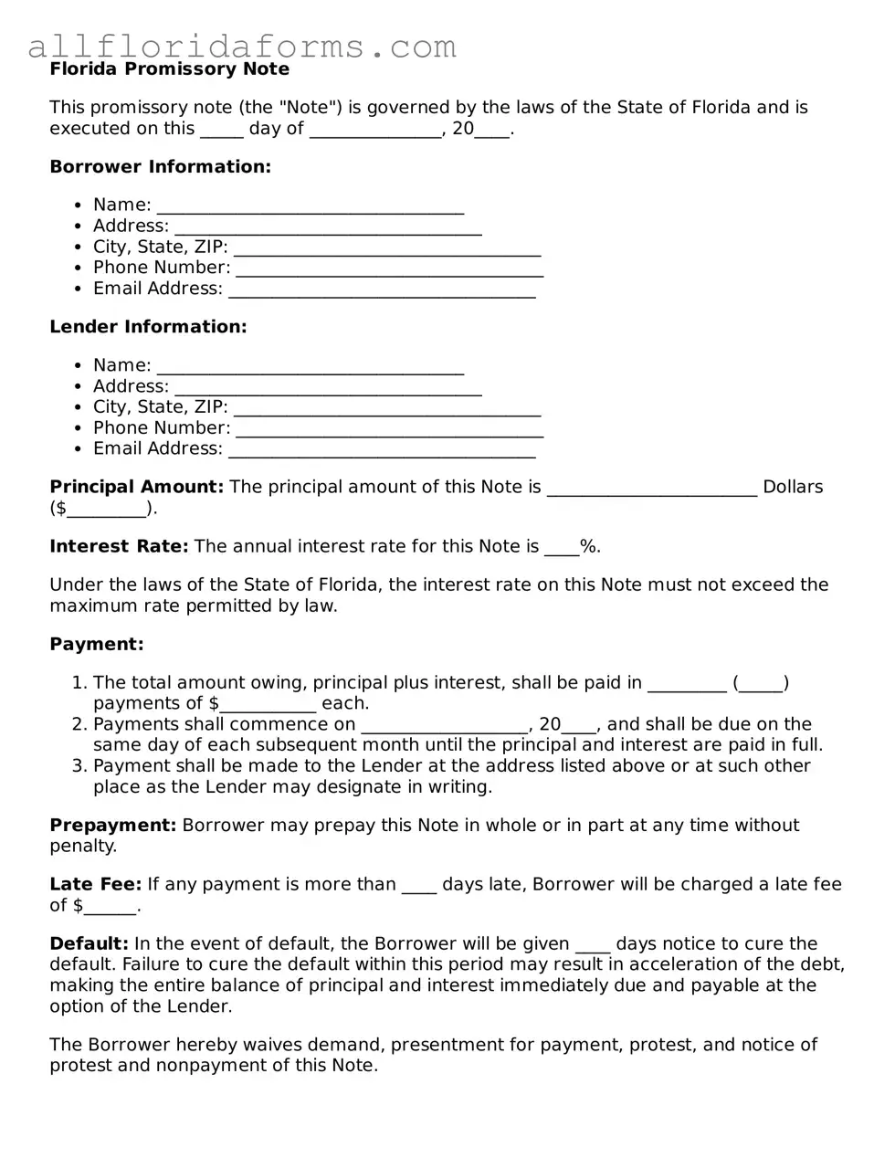 Attorney-Approved  Promissory Note Template for Florida