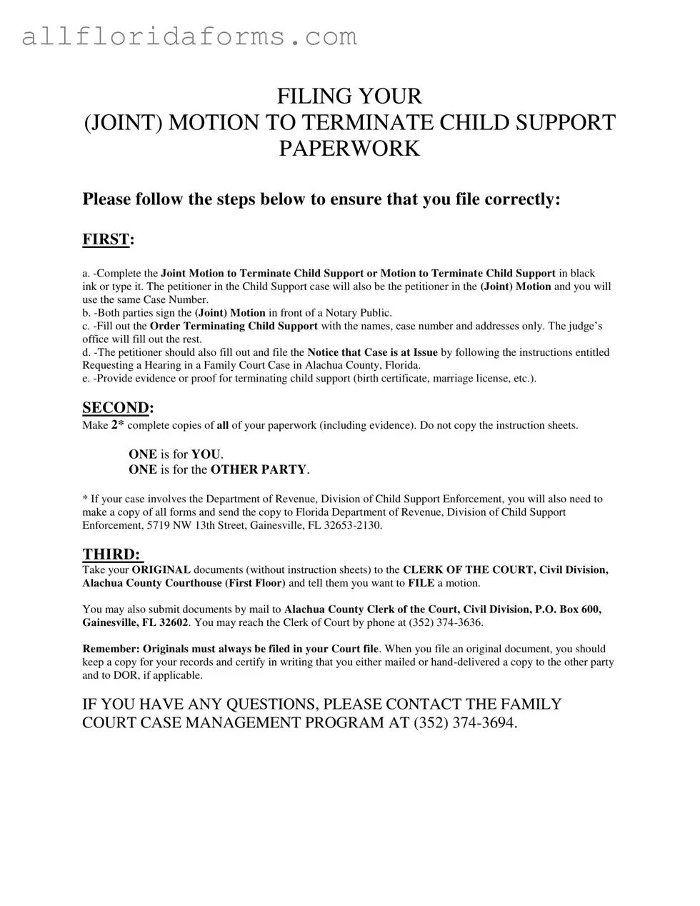Florida Motion Terminate Income Deduction Order Form in PDF