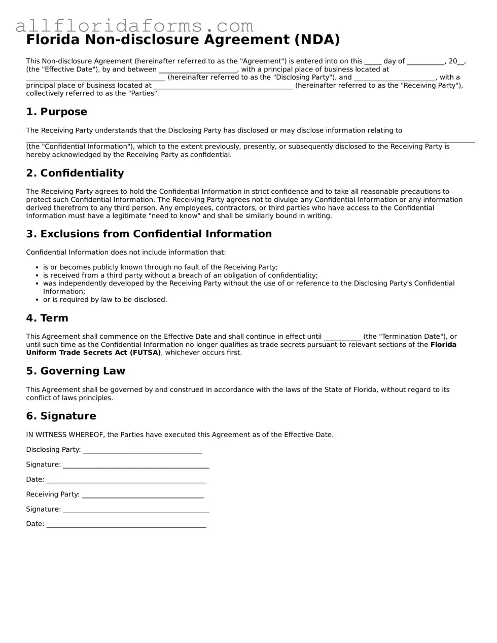 Attorney-Approved  Non-disclosure Agreement Template for Florida