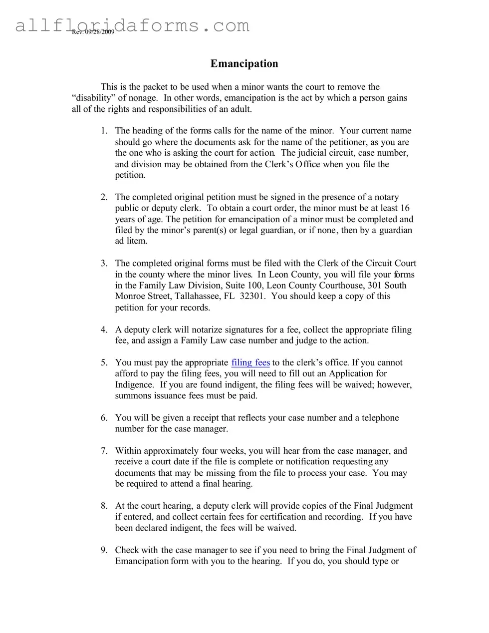 Florida Petition Emancipation Form in PDF