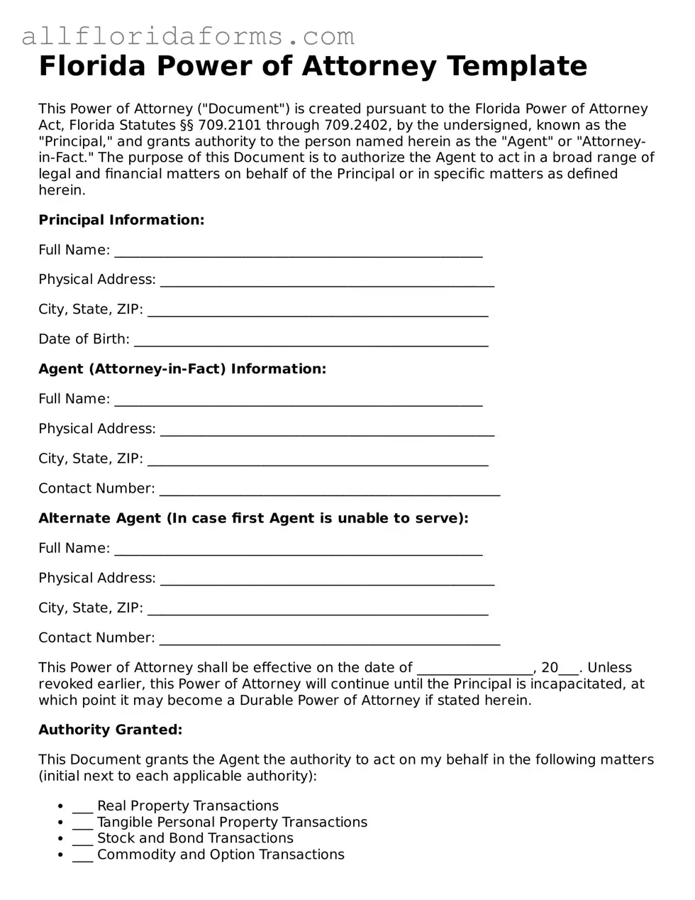 Attorney-Approved  Power of Attorney Template for Florida
