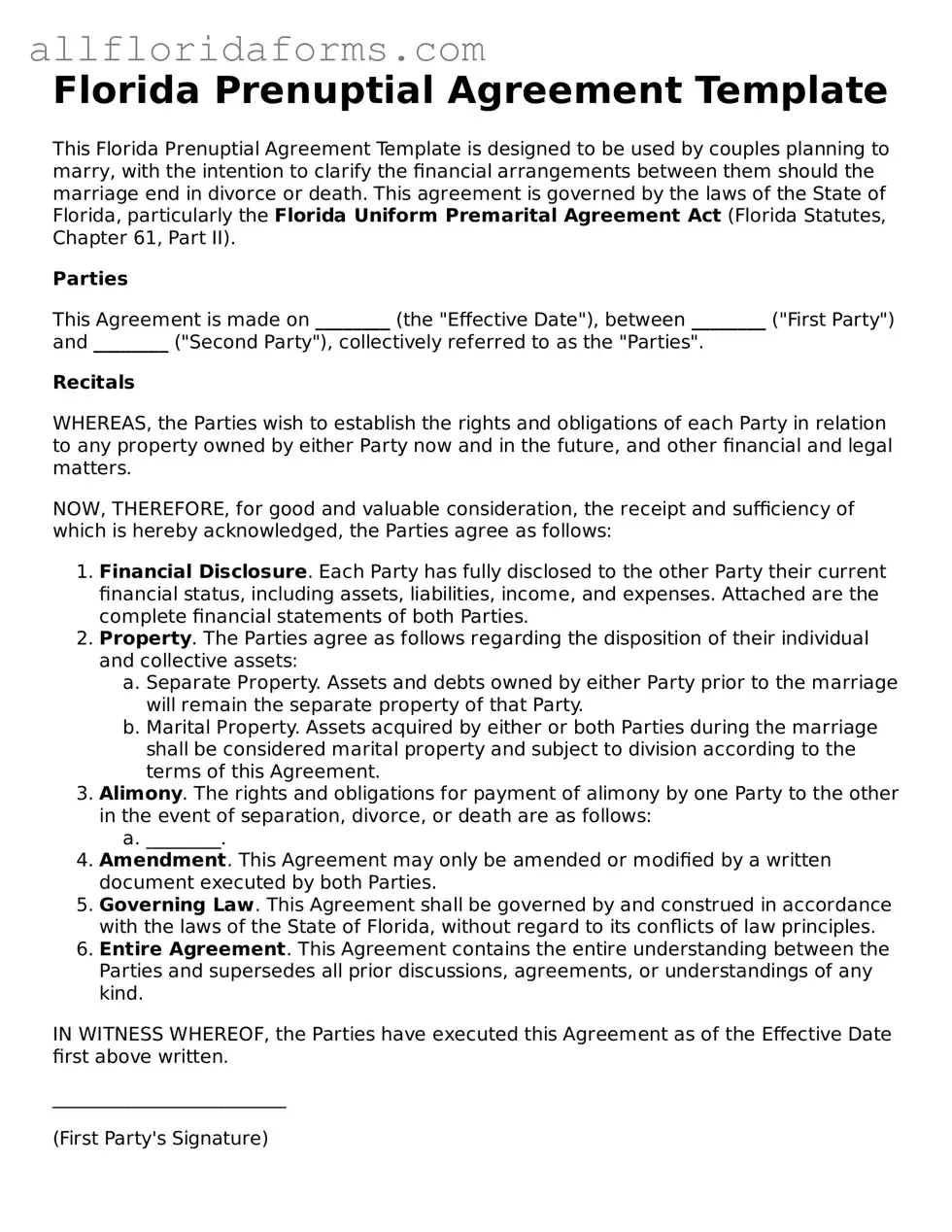 Attorney-Approved  Prenuptial Agreement Template for Florida