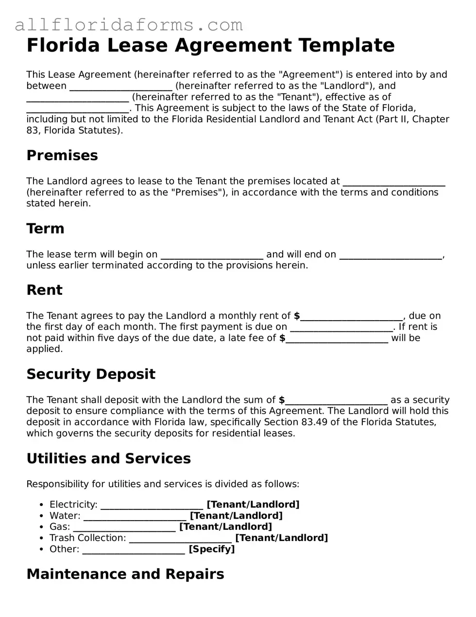 Attorney-Approved  Lease Agreement Template for Florida