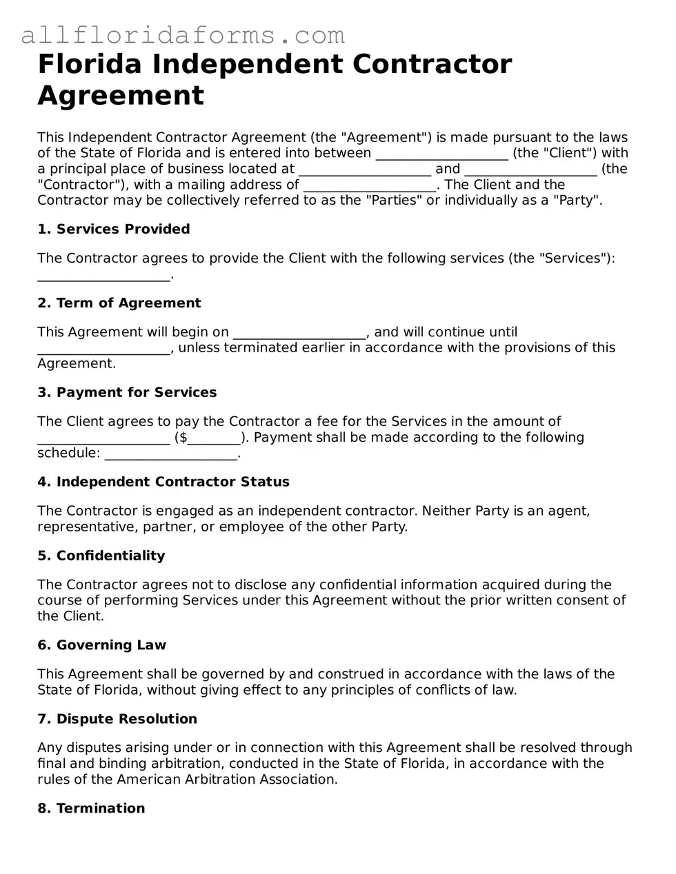 Attorney-Approved  Independent Contractor Agreement Template for Florida