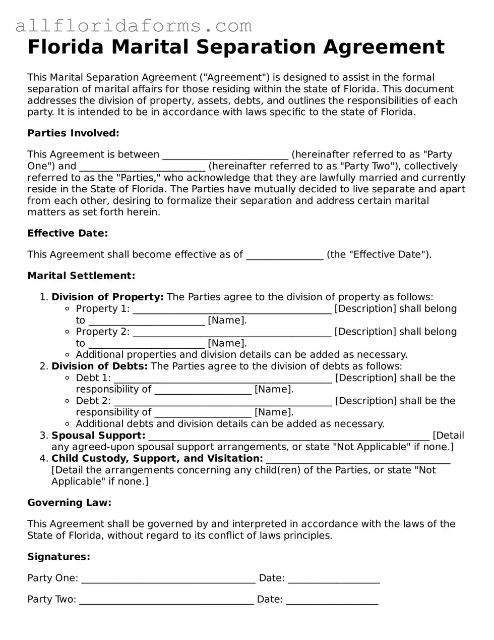 Attorney-Approved  Marital Separation Agreement Template for Florida