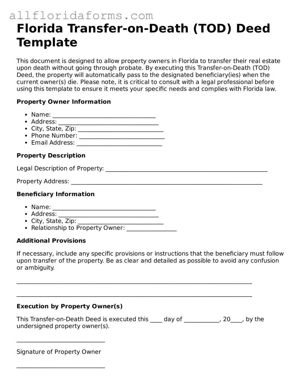 Attorney-Approved  Transfer-on-Death Deed Template for Florida