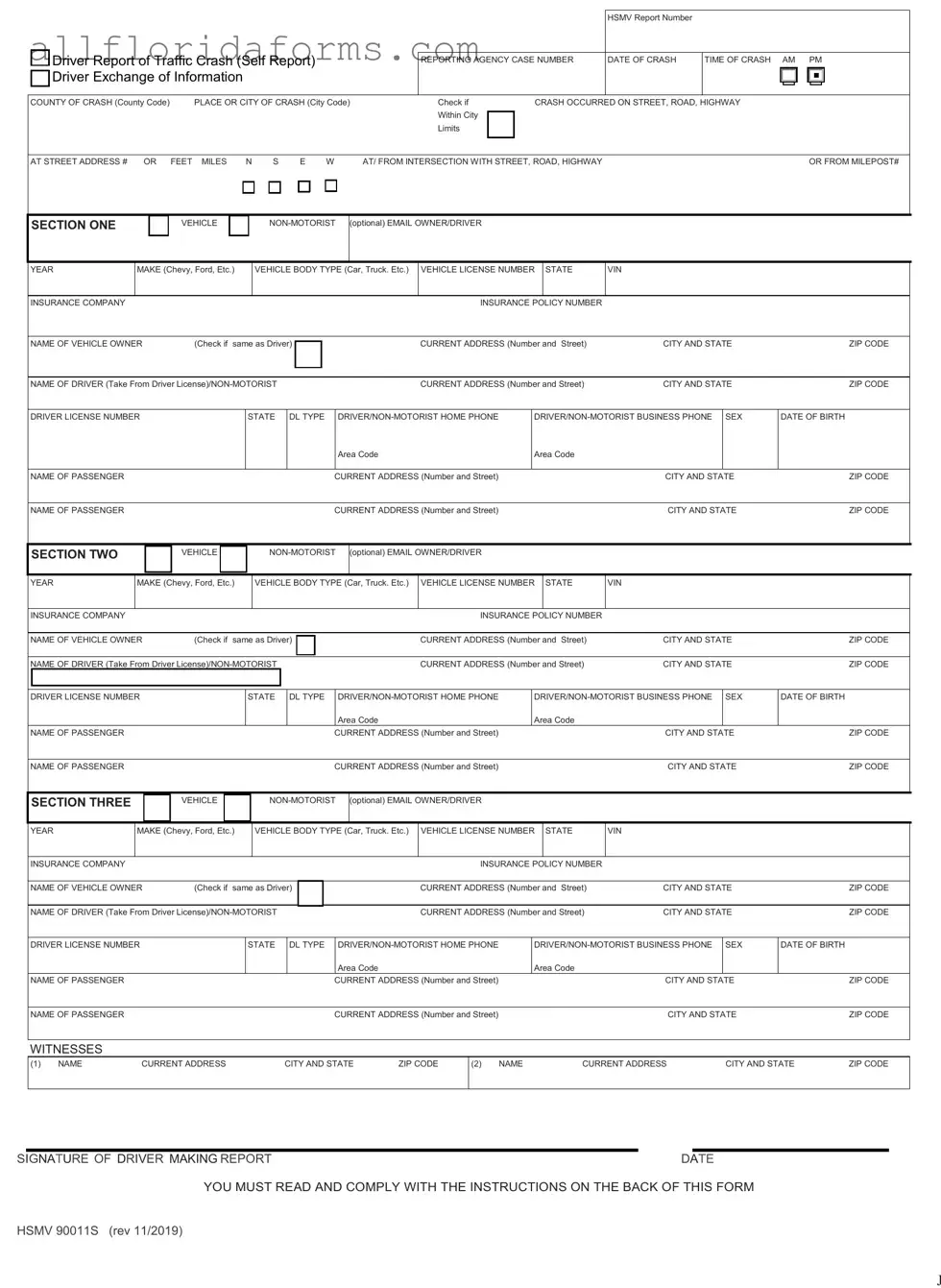 Florida Traffic Crash Report Form in PDF