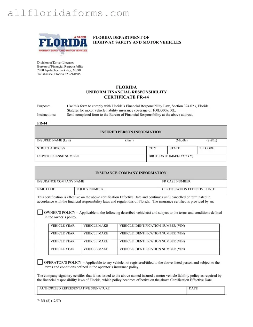 Fr44 Florida Form in PDF