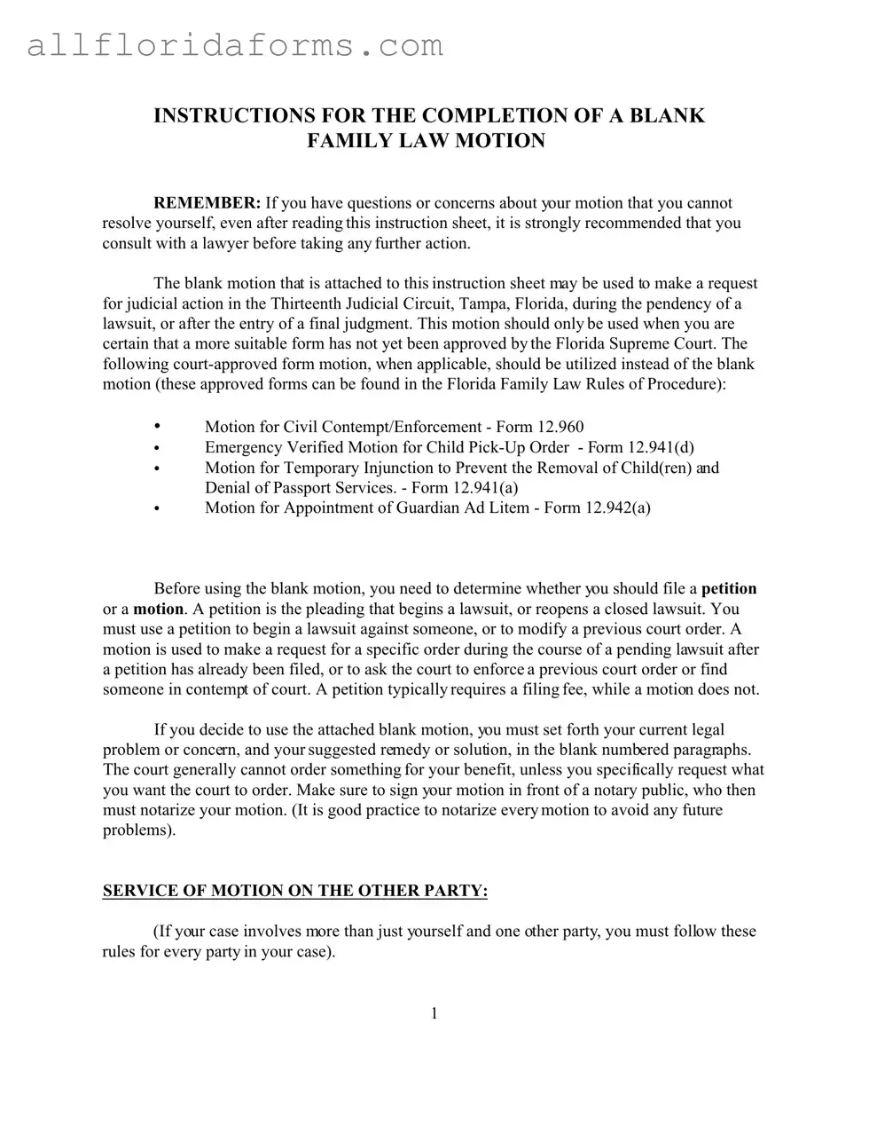 Motion Florida Form in PDF