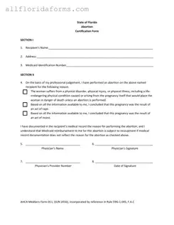Abortion Paperwork Florida Form in PDF
