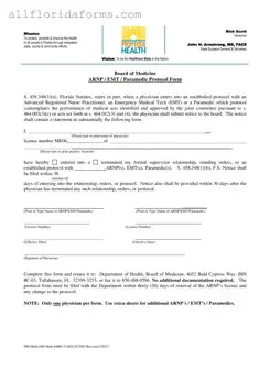 Arnp Florida Protocol Form in PDF