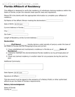 Attorney-Approved  Affidavit of Residency Template for Florida