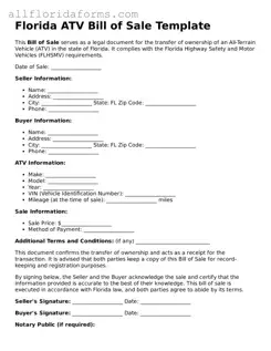 Attorney-Approved  ATV Bill of Sale Template for Florida