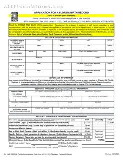 Florida Birth Certificate Form in PDF